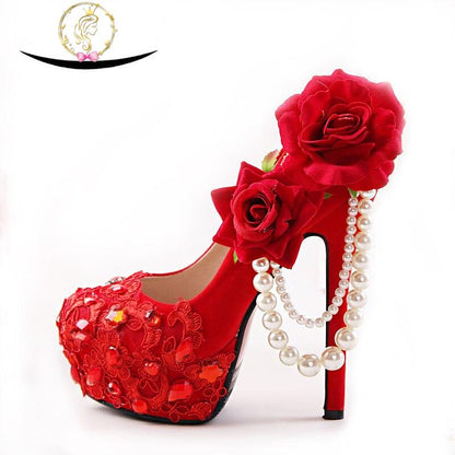 New Arrival Red color Flock Women wedding shoes