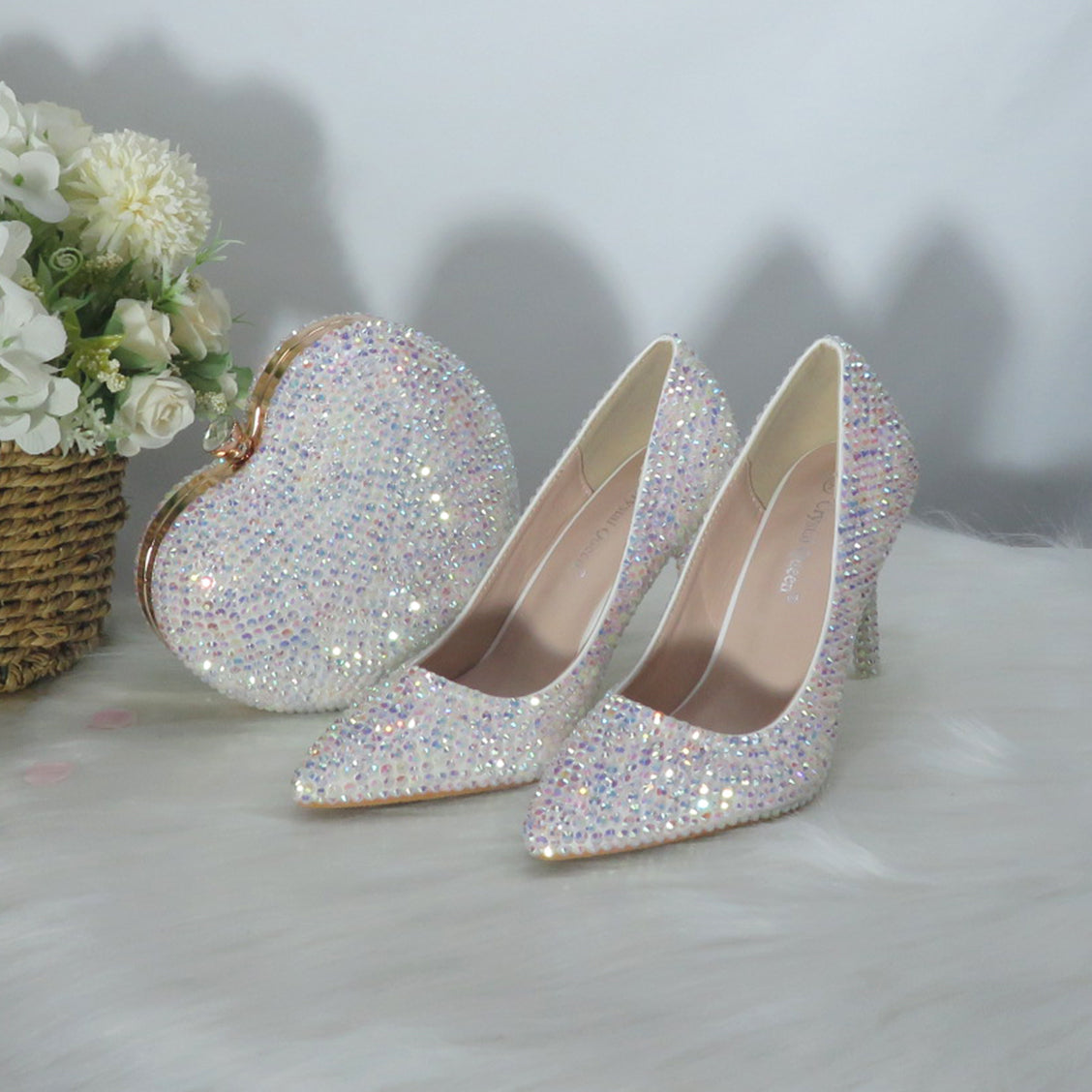 White AB Bling Pointed Toe Wedding Shoes - paloma-beauty-world