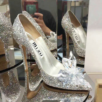 Rhinestone Cinderella Crystal High Heels Shoes For Women