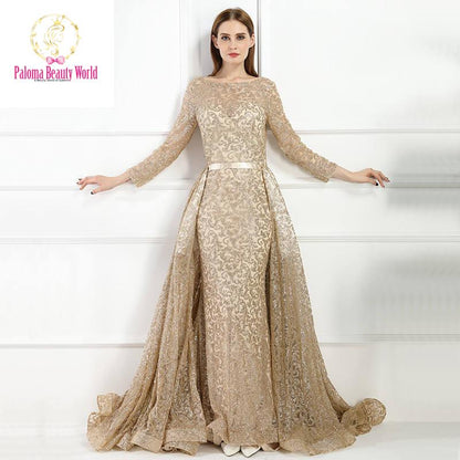 Muslim Gold  Mermaid Long  Luxury  Gliter With Train Evening Dresses Gowns Party Wear For women  2021 Serene Hill LA6112