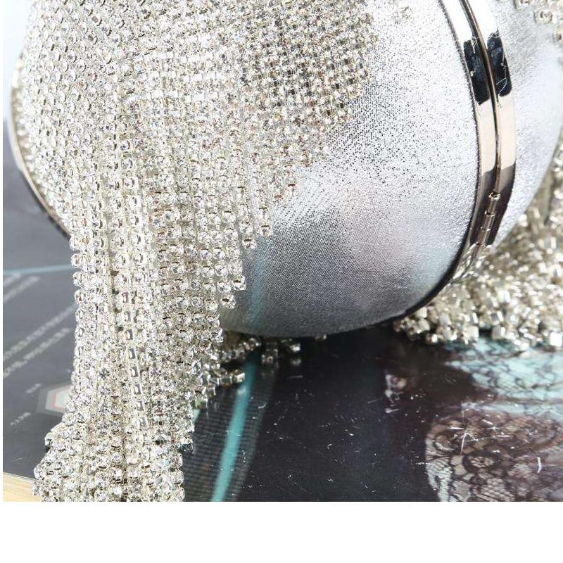 Sliver Diamonds Rhinestone Round Ball Evening Bags For Women 2020 Fashion Mini Tassels Clutch Bag Ladies Ring Handbag Clutches