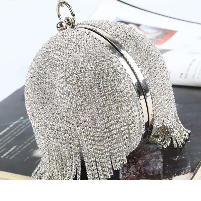 Sliver Diamonds Rhinestone Round Ball Evening Bags For Women 2020 Fashion Mini Tassels Clutch Bag Ladies Ring Handbag Clutches