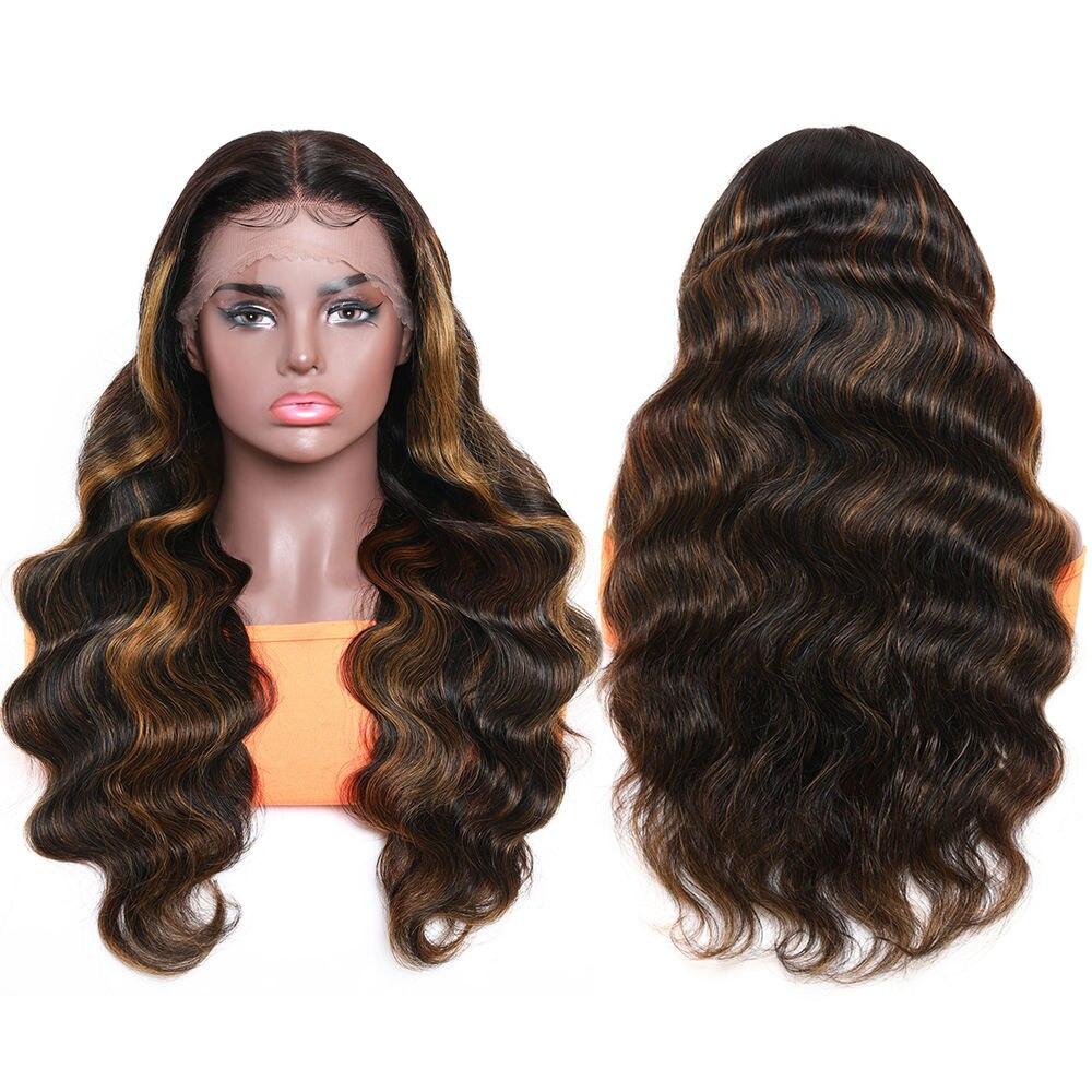 #FB30 Highlight Body Wave Lace Front Wig 13X5X1 Lace Wig Ombre Orange Remy Human Hair Wigs PrePlucked Hairline Wigs For Women