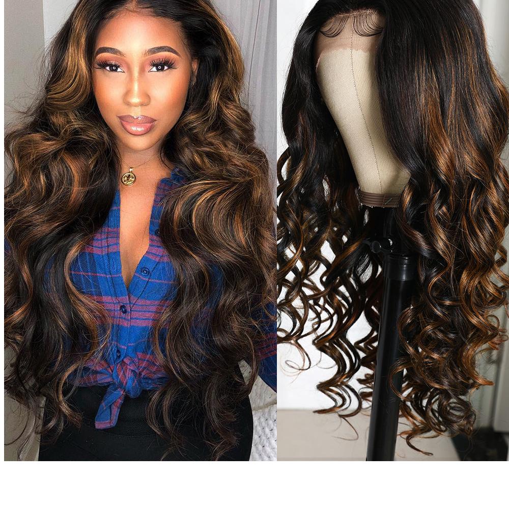 #FB30 Highlight Body Wave Lace Front Wig 13X5X1 Lace Wig Ombre Orange Remy Human Hair Wigs PrePlucked Hairline Wigs For Women