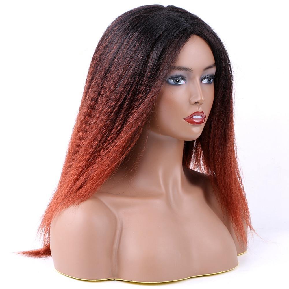 Kinky Curly Afro Hair Wigs Ombre Synthetic Wig For Women Medium Part