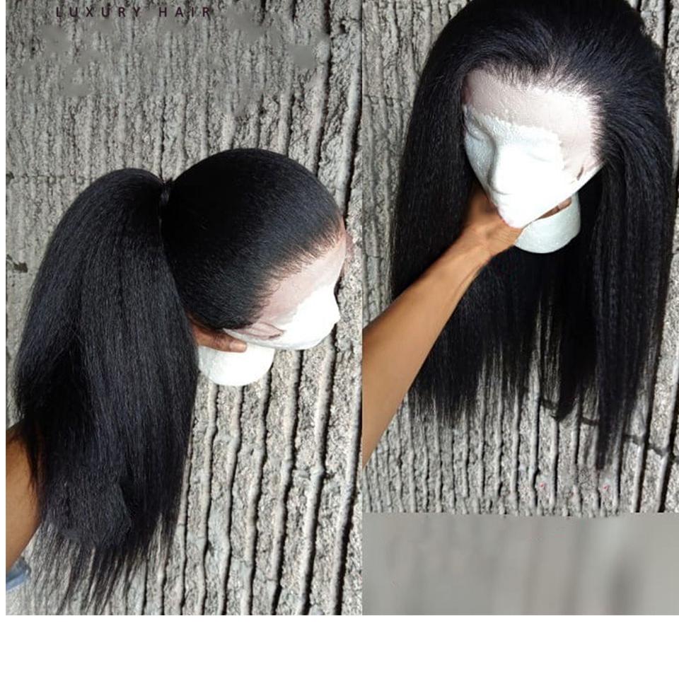 Kinky Straight Human Hair Wigs Pre Plucked Lace Frontal Wig Deep Part 13X4 Lace Front Yaki Kinky Straight Wig with Baby HairRemy