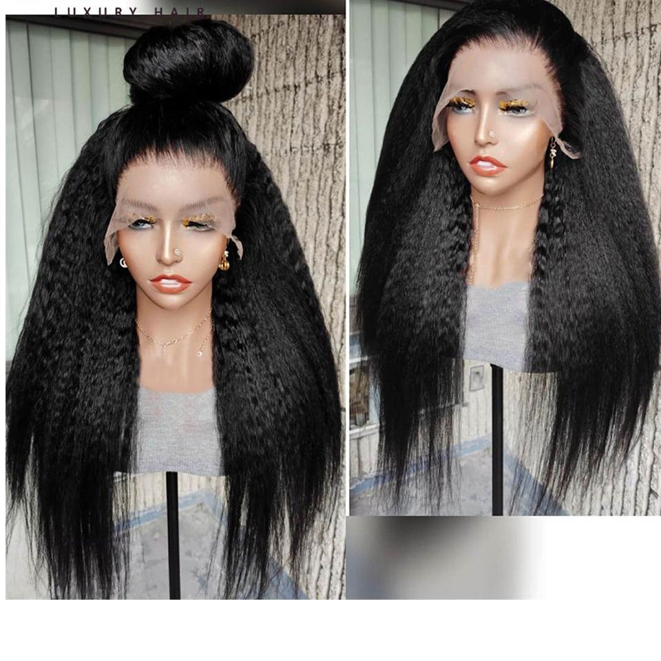 Kinky Straight Human Hair Wigs Pre Plucked Lace Frontal Wig Deep Part 13X4 Lace Front Yaki Kinky Straight Wig with Baby HairRemy