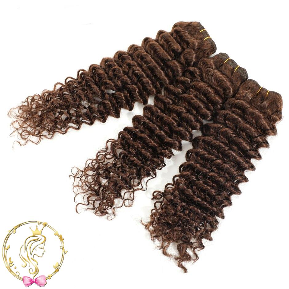 Pre-Colored Light Brown Brazilian Hair Deep Wave Hair Bundles 3/4 Pcs/Lot Non-Remy Human Hair Bundles 10-24 Inch Middle Ratio