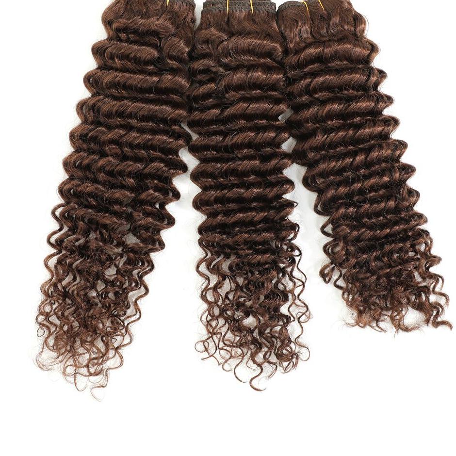 Pre-Colored Light Brown Brazilian Hair Deep Wave Hair Bundles 3/4 Pcs/Lot Non-Remy Human Hair Bundles 10-24 Inch Middle Ratio