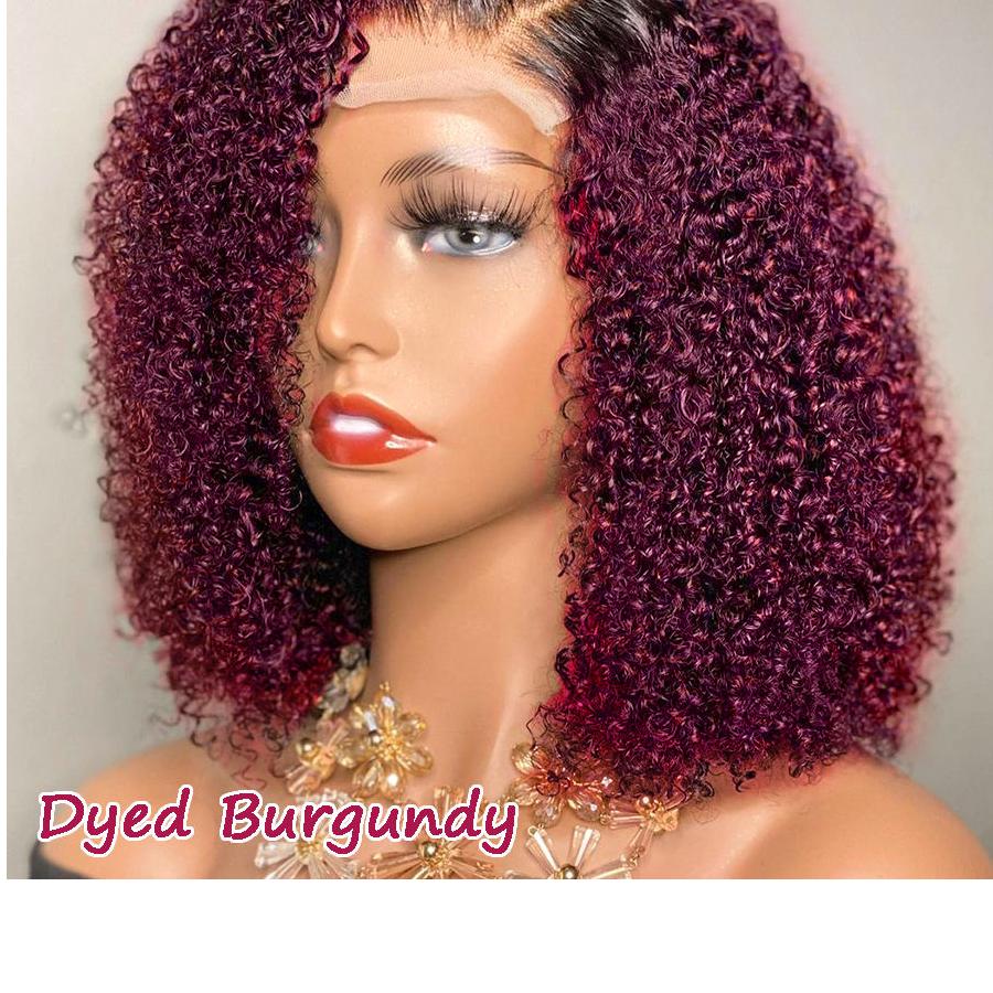 10A Short Bob Ombre Curly Pre Plucked 13x6 Lace Frontal Human Hair Wig