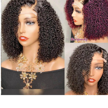 10A Short Bob Ombre Curly Pre Plucked 13x6 Lace Frontal Human Hair Wig