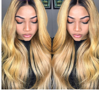 Ombre Blonde Glueless Wavy Brazilian Remy Lace Closure Human Hair Wig For Women 150% Density Wigs