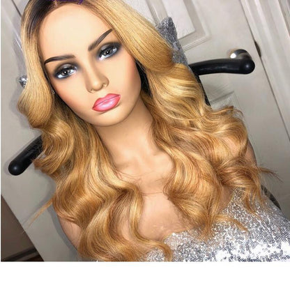Ombre Blonde Glueless Wavy Brazilian Remy Lace Closure Human Hair Wig For Women 150% Density Wigs