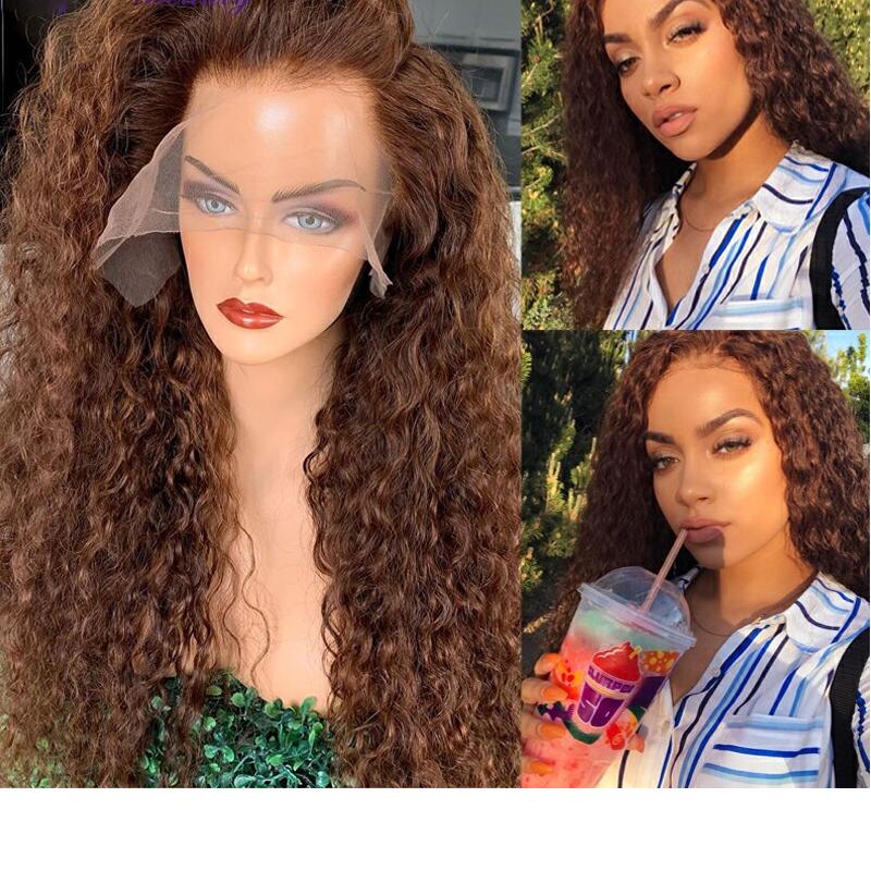 Colored Brown Curly Lace Front Wigs 200% 13x4 Lace Front Human Hair Wigs For Women Brazilian Remy Human Hair Wigs Preplucked
