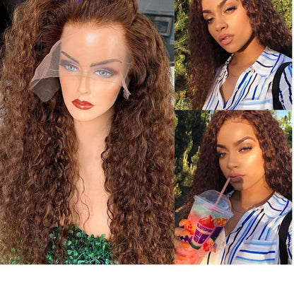 200% 13x4 Lace Front  Colored Brown Curly Human Hair Wigs