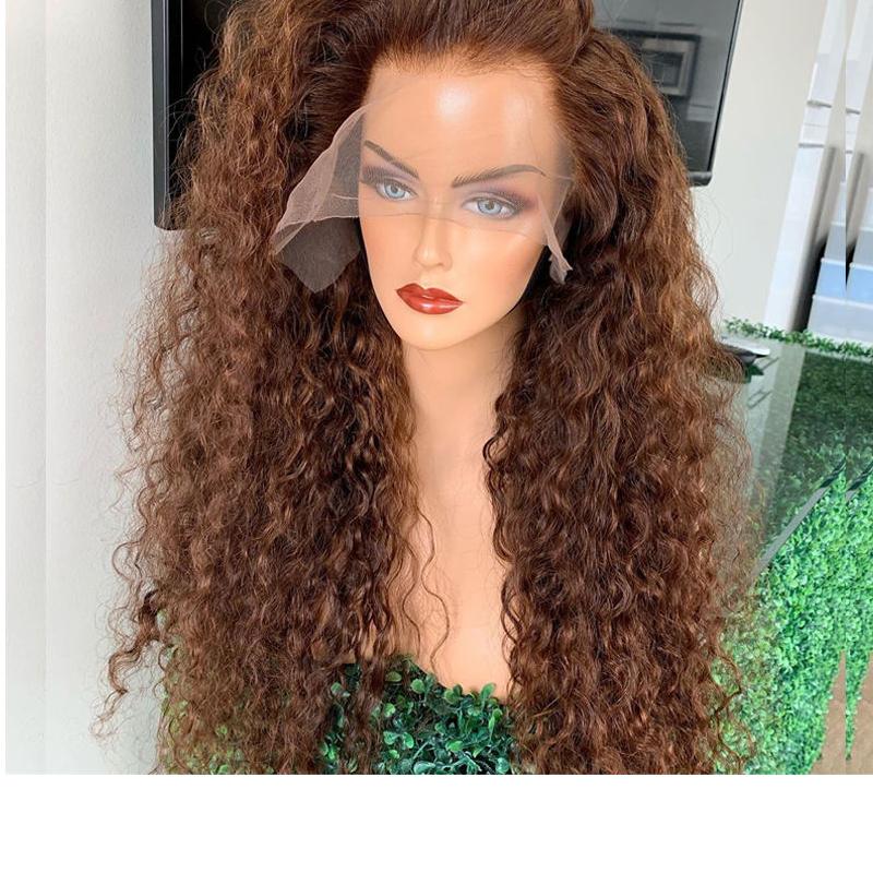 200% 13x4 Lace Front  Colored Brown Curly Human Hair Wigs
