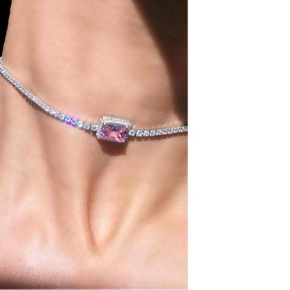 Stonefans Luxury Pink Crystal Choker Necklace Statement for Women Bling Full Rhinestone Collar Bridal Necklace Wedding Jewelry