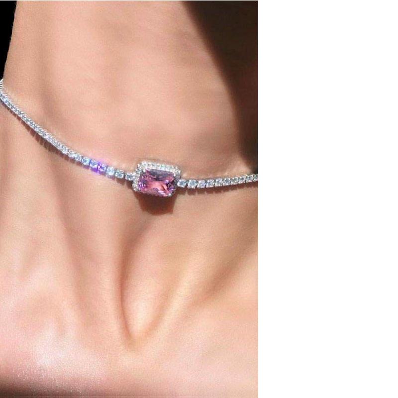 Stonefans Luxury Pink Crystal Choker Necklace Statement for Women Bling Full Rhinestone Collar Bridal Necklace Wedding Jewelry