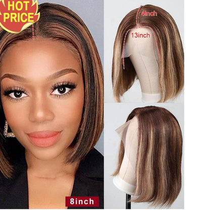 4/27 Ombre Highlight Lace Front Human Hair Wigs Short Bob Ear To Ear Brazilian Remy Hair Lace Frontal Straight Wigs Black Women