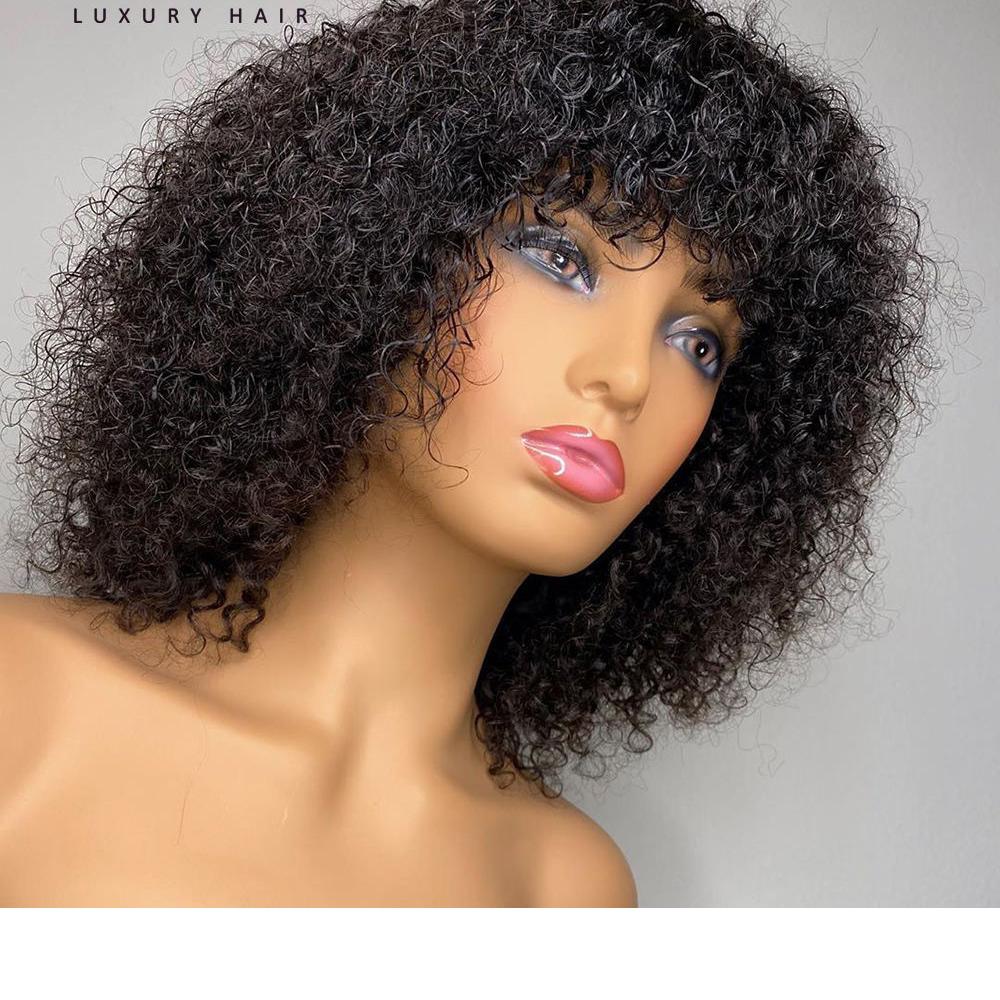 Jerry Curly Short Pixie Bob Cut Human Hair Wigs With Bang Honey Blonde Ombre Color Non lace front Wig For Black Women Remy Hair