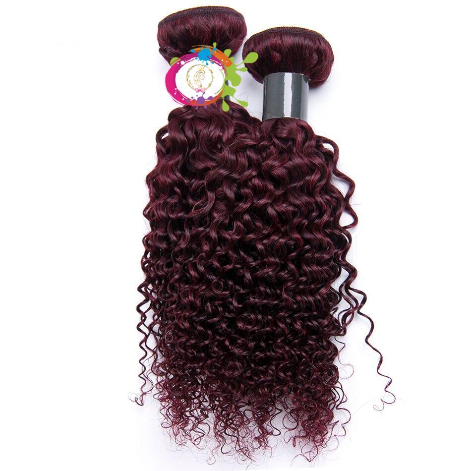 Peruvian 99j Red Color Kinky Curly Burgundy Human Hair Bundle Non-Remy Hair Extensions