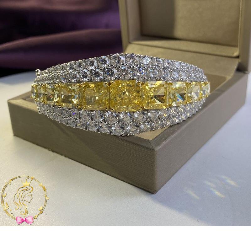 OEVAS 1005 925 Sterling Silver Luxury Topaz Sparkling High Carbon Diamond Bangle Bracelet Wedding Parrty Bridal Fine Jewelry