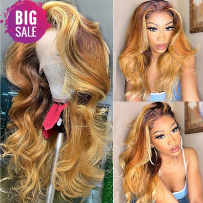 RULINDA Highlight Body Wave 13X4 Lace Front Human Hair Wigs With Baby Hair 180% Density Honey Blonde Wigs Brazilian Lace Wigs
