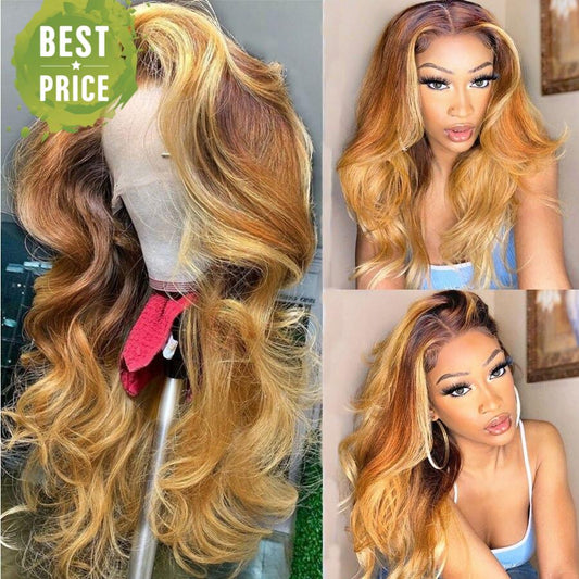 RULINDA Highlight Body Wave 13X4 Lace Front Human Hair Wigs With Baby Hair 180% Density Honey Blonde Wigs Brazilian Lace Wigs