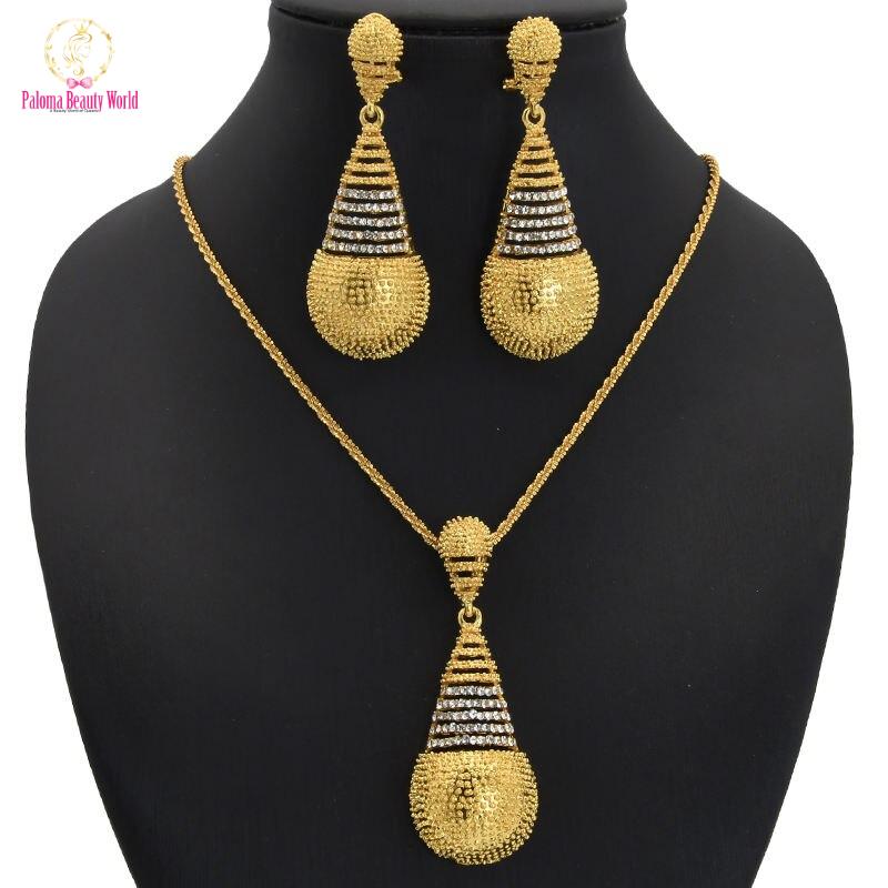 Fashion Jewelry Sets Dubai Gold Bridal Wedding Dangle Earring Necklace For Women African Party Gifts France Designer Jewellery