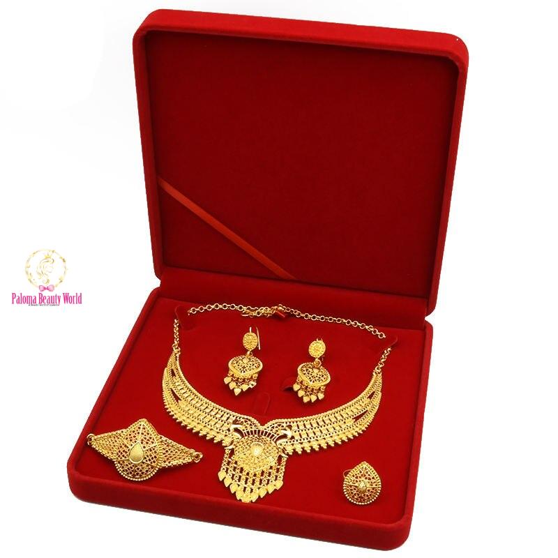 ANIID Dubai Gold Plated Jewelry Set For Women Indian Earring and Necklace Nigeria Moroccan Bridal Accessorie Wedding Bracelet