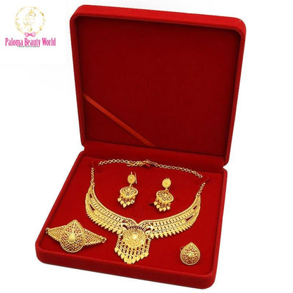 ANIID Dubai Gold Plated Jewelry Set For Women Indian Earring and Necklace Nigeria Moroccan Bridal Accessorie Wedding Bracelet
