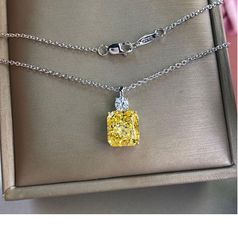 OEVAS 100% 925 Sterling Silver 9*10mm Yellow Ice Cut Topaz High Carbon Diamoind Pendant Neckalce For Women Party Fine Jewelry