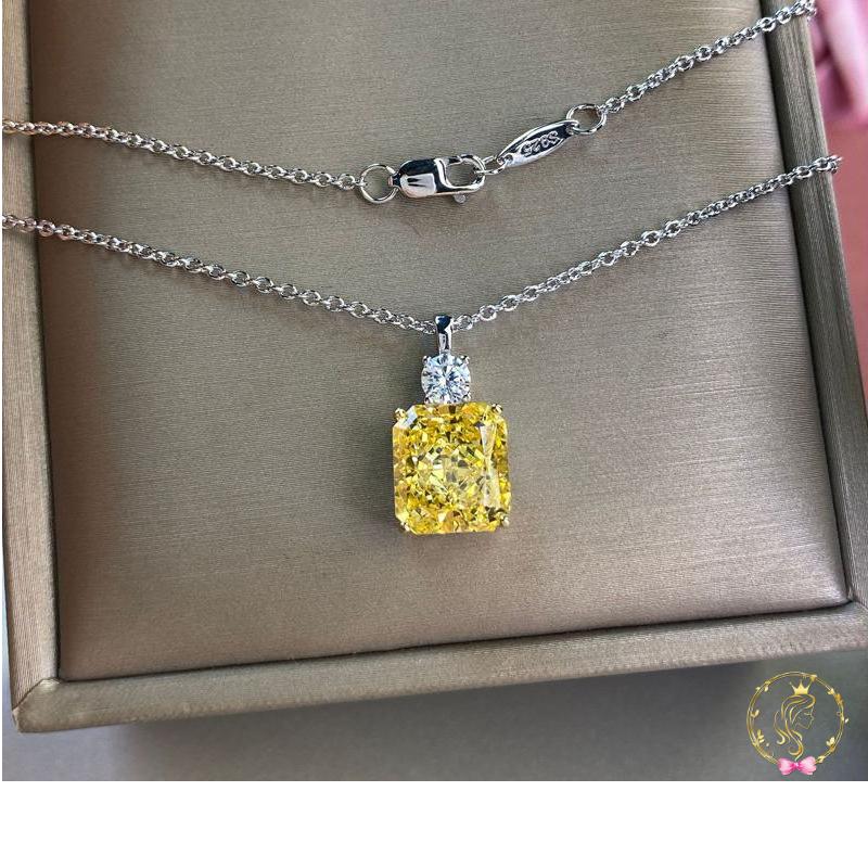 OEVAS 100% 925 Sterling Silver 9*10mm Yellow Ice Cut Topaz High Carbon Diamoind Pendant Neckalce For Women Party Fine Jewelry