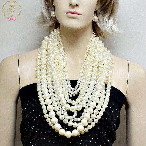 Fashion exaggerated multilayer chain big pearl necklace women halter luxury long necklace banquet party jewelry ladies