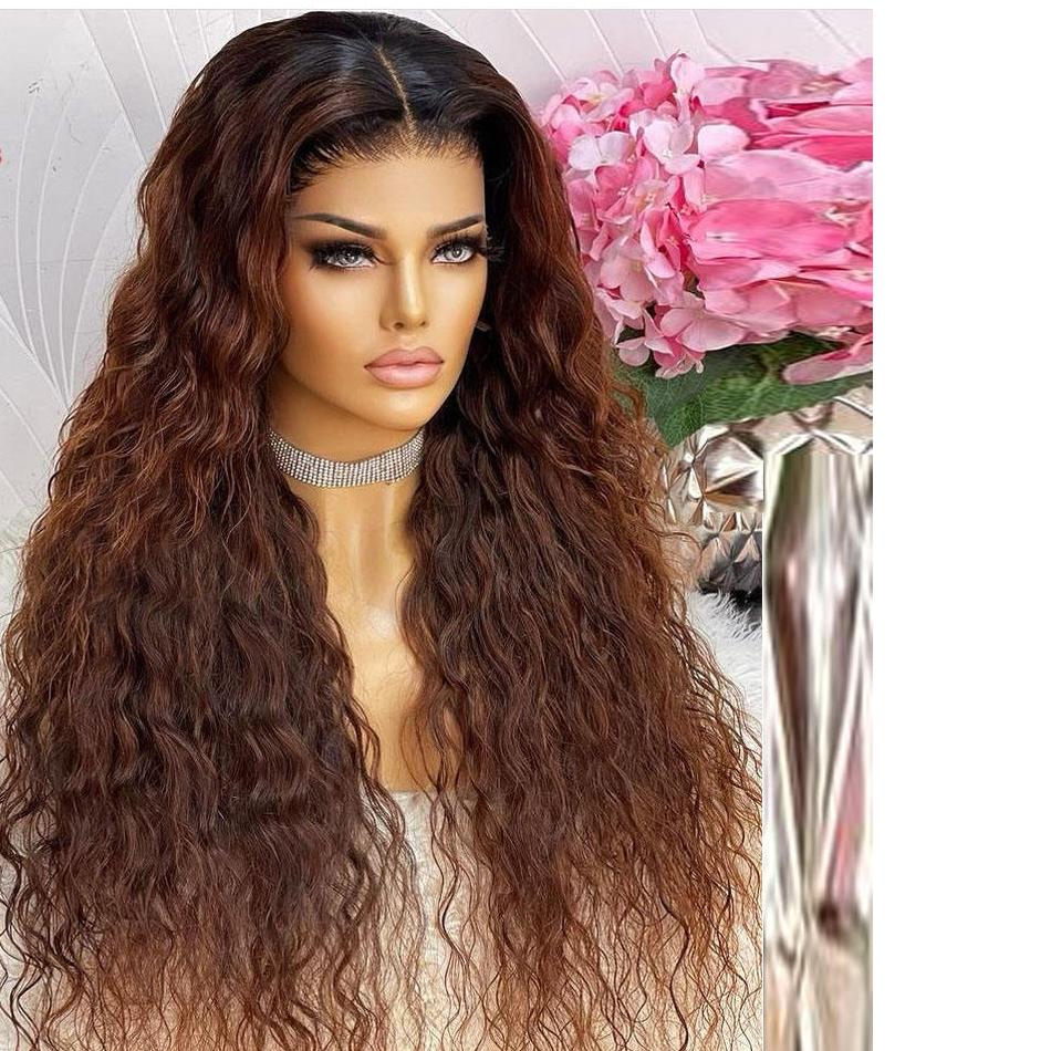 Hesperis Water Wave Pu Silk Base Lace Clsoure Wigs Pre Plucked For Black Women Remy Brazilian Ombre Human Hair Wigs Brown