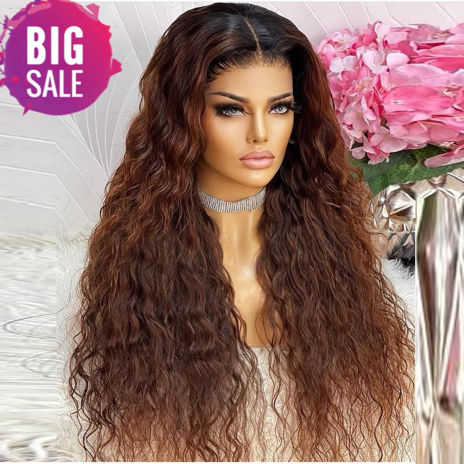 Pre Plucked Brown Water Wave Silk Base Lace Closure Human Hair Wigs
