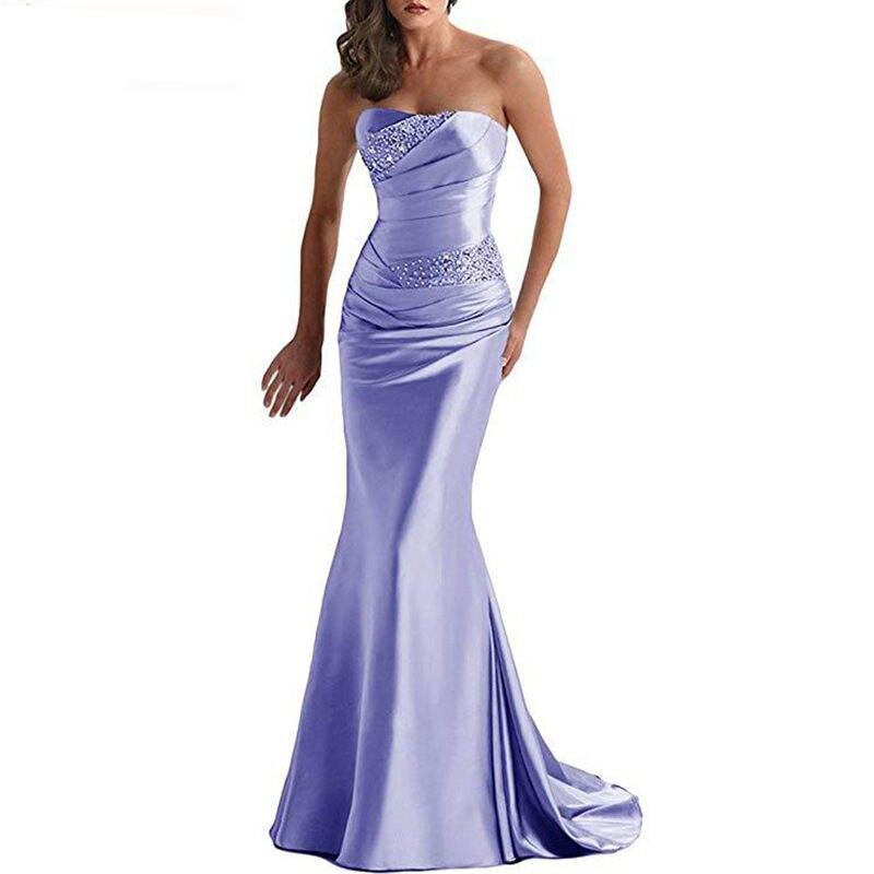 Gray Bridesmaid Dresses Mermaid Strapless Crystals Beaded vestido de fiesta de boda Pleated Long Wedding Party Dress