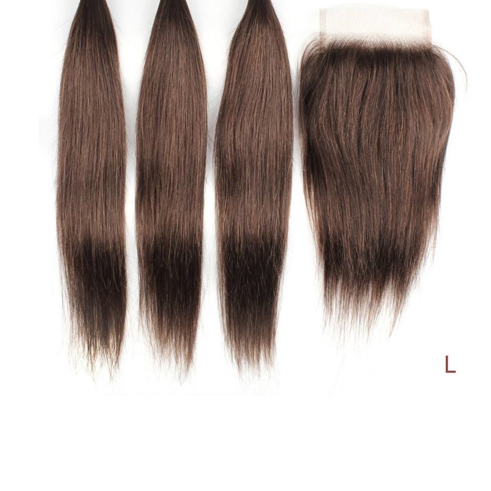 3 Bundles with Closure Transparent Lace Middle Part 200g/set Straight Remy Human Hair Weave Black Brown Ombre Honey Blonde Bobbi