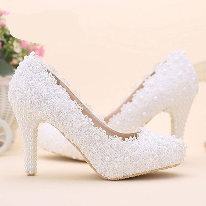 BaoYaFang 2021New Arrival Lace Women wedding shoes big size 36-41 Bridal party dress shoes Woman High shoes free shipping High heels Shoes Color : Beige|Blue|Sky Blue|Gold|green|light green|Pink|Purple|Lavender|8cm white color|Yellow