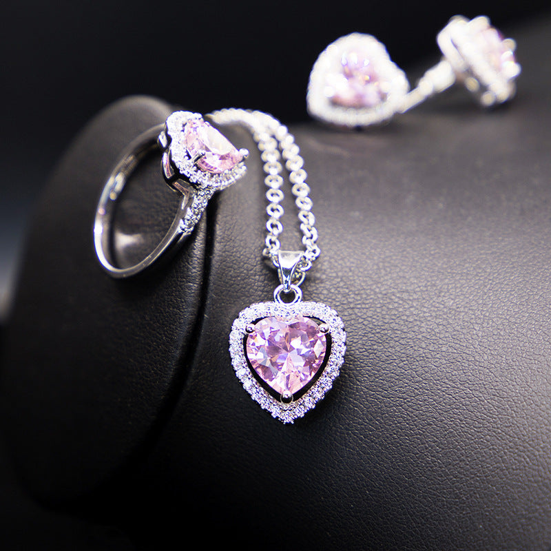 Heart shaped Silver Jewelry Set for Women Engagement Party