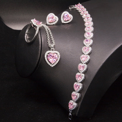Heart shaped Silver Jewelry Set for Women Engagement Party