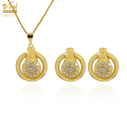Dubai Gold Plated Bangle Earring Necklace For Women Bridal Wedding