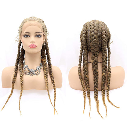 Handmade Box Braided Synthetic Lace Front Wig with Baby Hair 1B# Black Long Big Braiding 5 Braids Wig for Women Lace Wigs