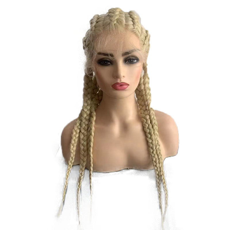 Handmade Box Braided Synthetic Lace Front Wig with Baby Hair 1B# Black Long Big Braiding 5 Braids Wig for Women Lace Wigs