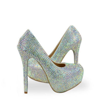 New Arrival Shining crystal women wedding shoes Bride fashion Rhinestone party dress shoes female Bling Bling shoes High heels Shoes Color : 6cm heel|8cm round toe|8cm pointed toe|11cm heel|14cm heel