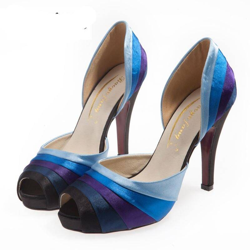 New Multicolor Open toe Summer sandals women Peep toe fashion shoes High heels platform shoes color block women big size shoe High heels Peep Toe Shoes Color : blue 8cm|blue 10cm|red 8cm|red 10cm