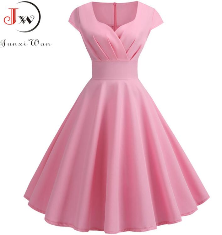 V Neck Pink Summer Vintage Midi Dresses Plus Size