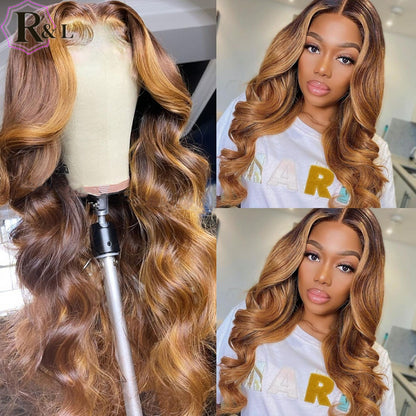 Highlight Ombre Color Body Wave Lace Front Human Hair Wigs