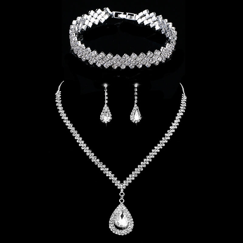 Silver Color Rhinestone Crystal Bridal Jewelry Sets for Women