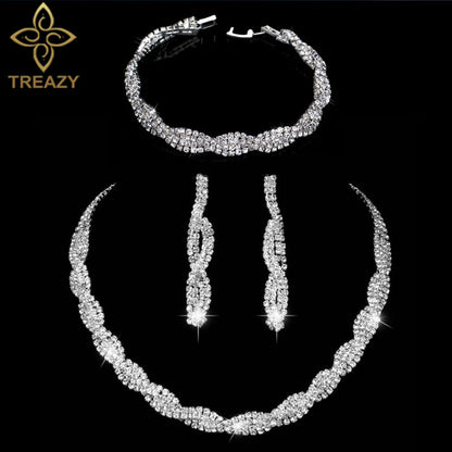 Silver Color Rhinestone Crystal Bridal Jewelry Sets for Women